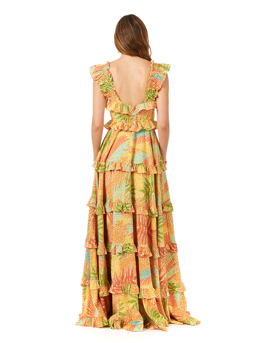 Ruffle Printed Gown with Straps OUTLET