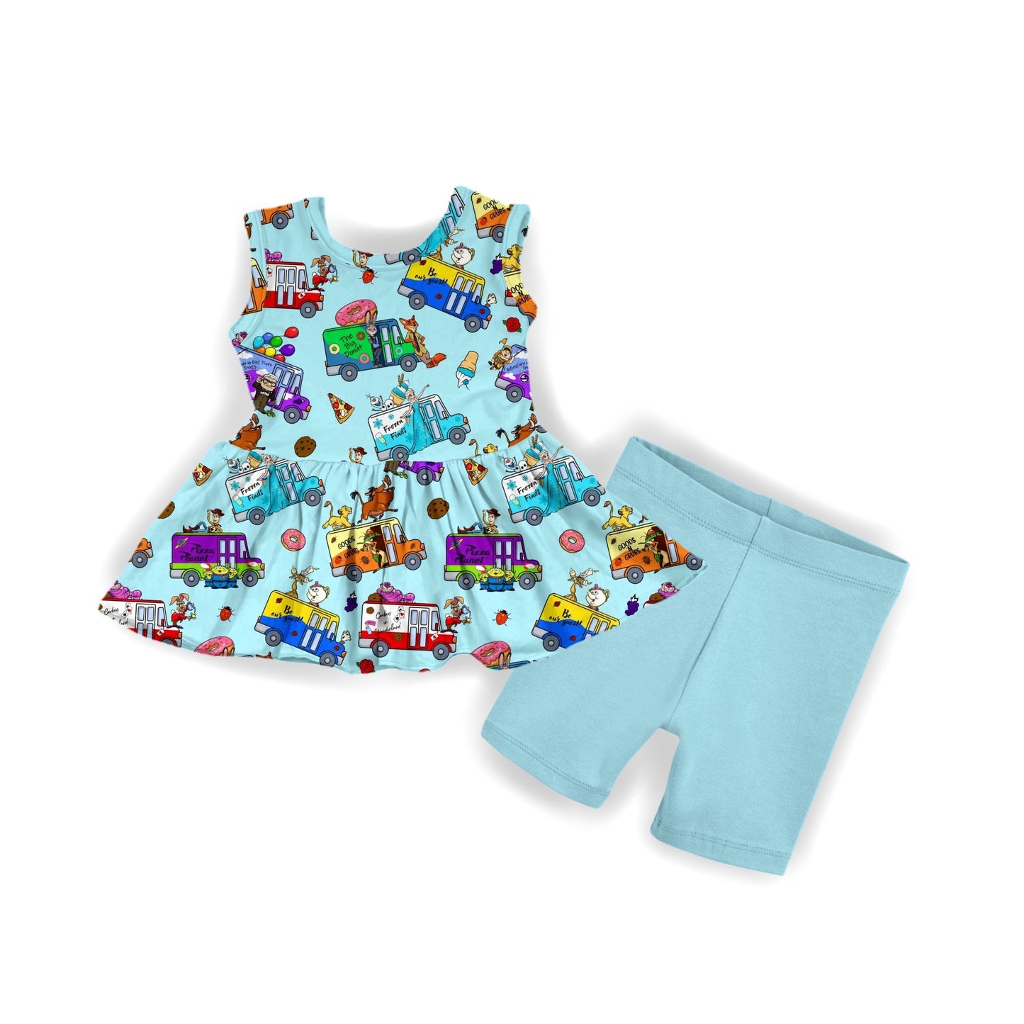 Food Trucks Tank Peplum & Biker Shorts Set