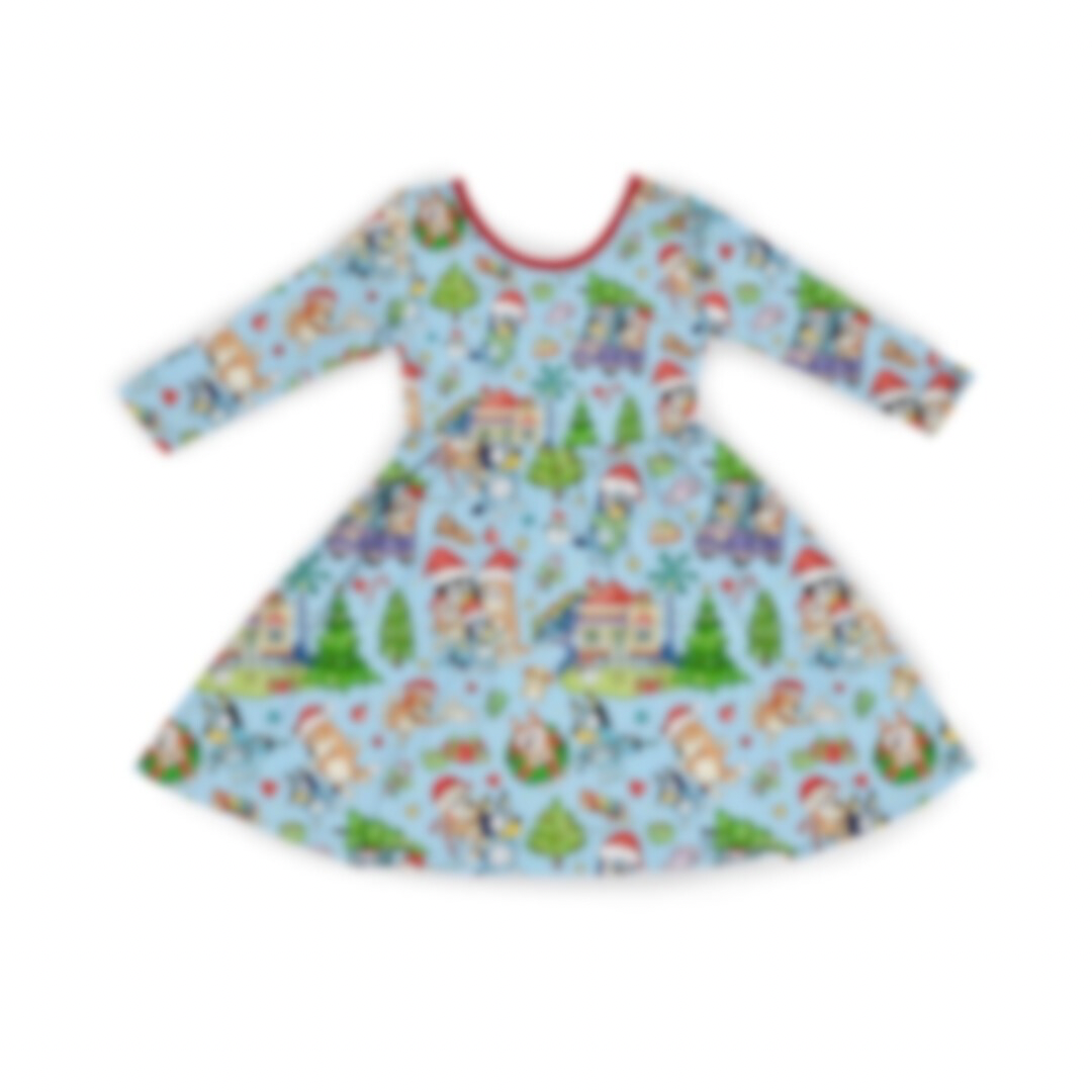 *Pre-Sale* Blue Blissmas Long Sleeve Twirl Dress *ETS NOV*