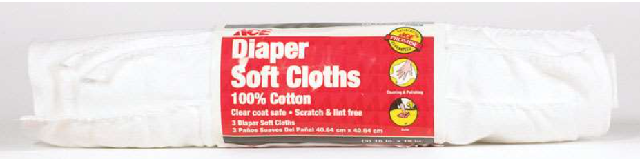 Ace Diaper Cotton Cleaning Cloth 3 Pack 16 in. W x 16 in. L