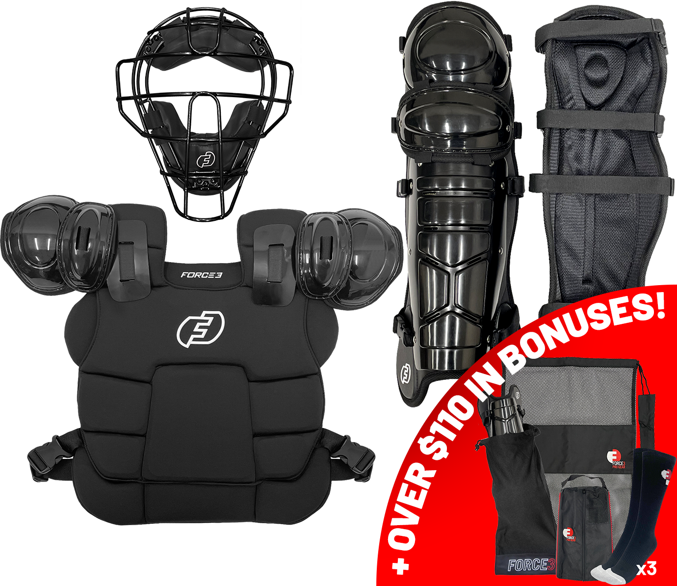 Ultimate Umpire Set with Black/Black Traditional Defender Mask PLUS BONUS