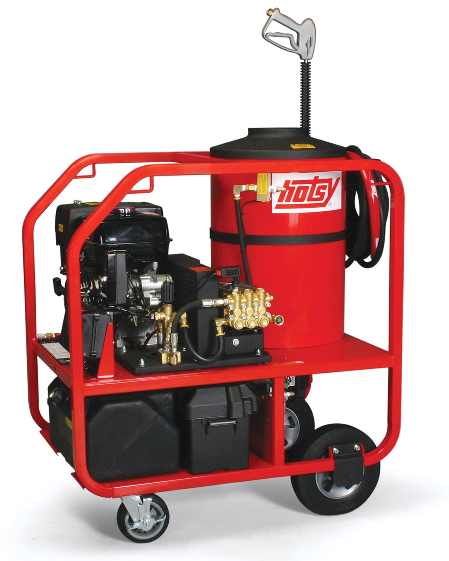 Hotsy® Model 1075BE Hot Water Gas Engine Pressure Washer - 4.0 GPM @ 3500 PSI, 13HP (389CC) Electric Start Honda Gas Engine, 12VDC Hotsy® Crossfire™ Oil Burner, Belt Drive Hotsy® Triplex Pump w/NES