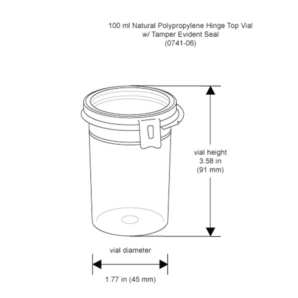 100mL Natural Polypropylene Hinge Top Vials w/ Tamper Evident Seal