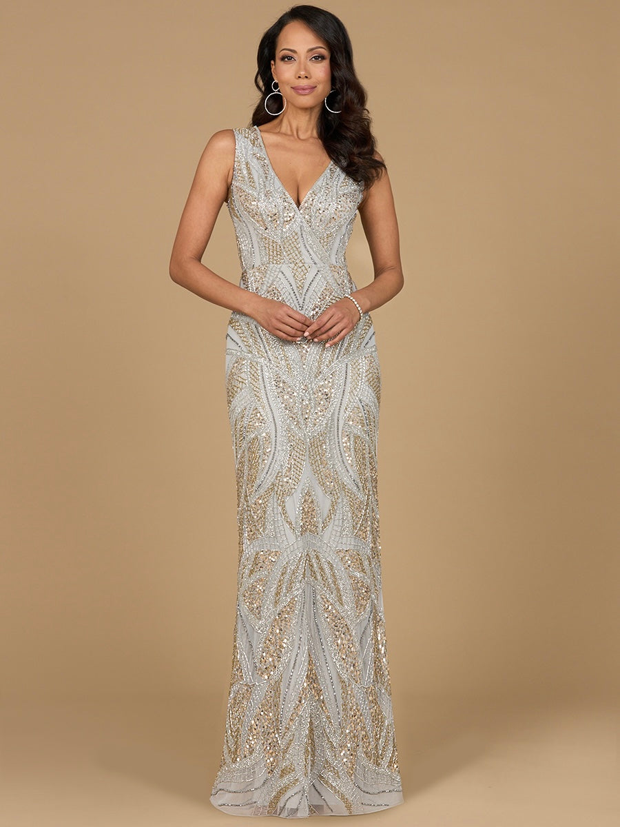 Beaded V-Neck Gown  - OUTLET
