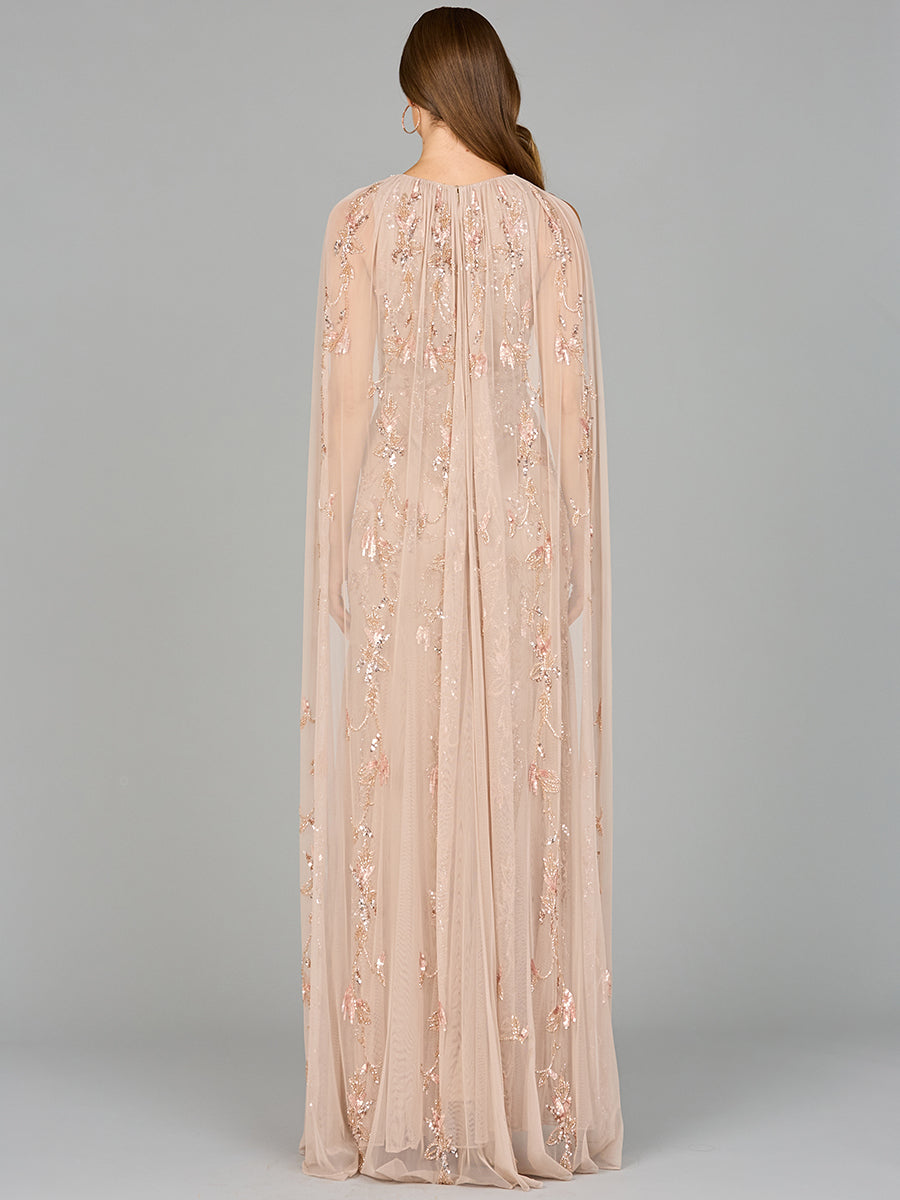 Mermaid Beaded Dress with Long Cape - OUTLET