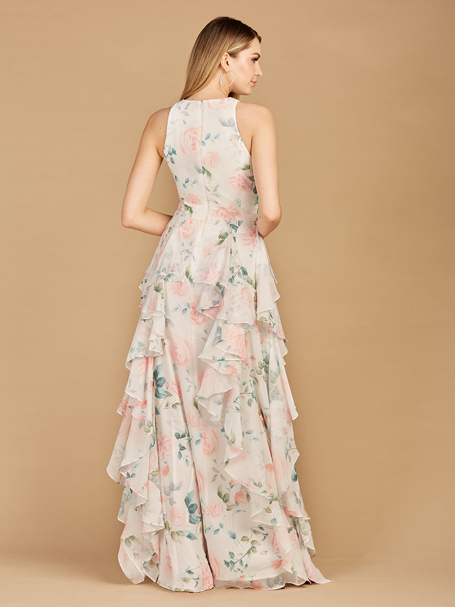 High Neck, Ruffled Skirt Printed Dress - OUTLET