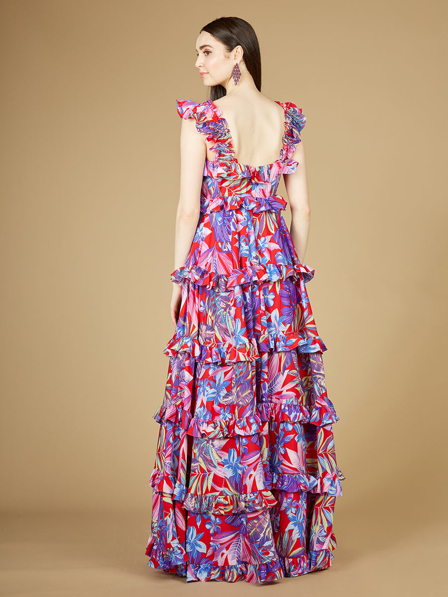 Printed Gown with Ruffle Skirt - OUTLET