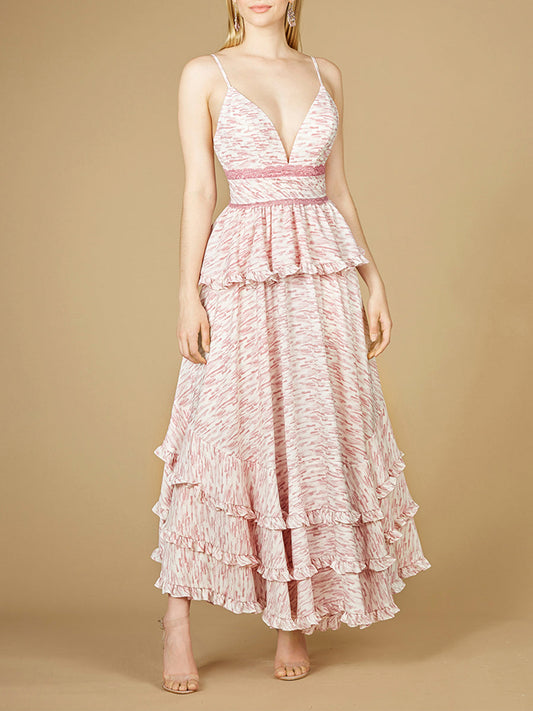 Plunging V-Neck Print Dress OUTLET