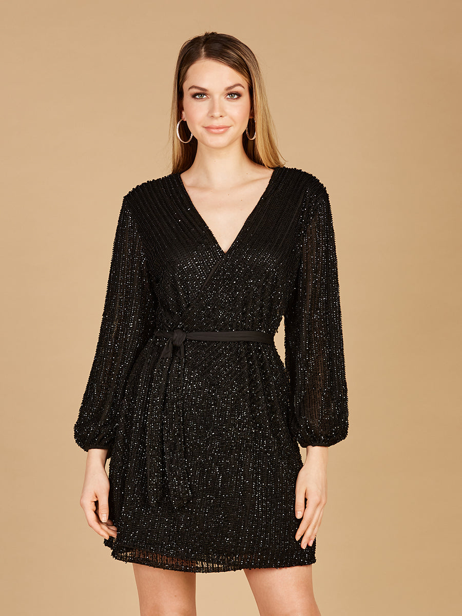 Long Sleeve Cocktail Wrap Dress - OUTLET