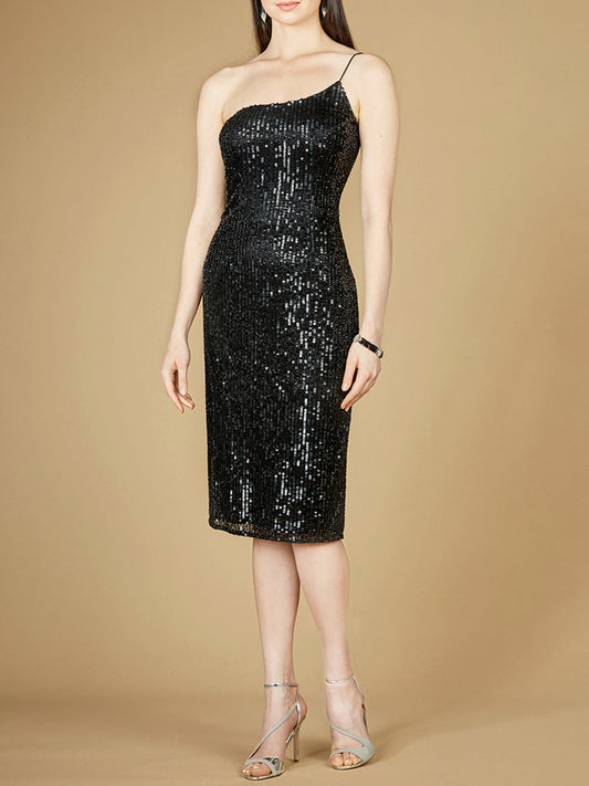 One Shoulder Midi Cocktail Dress - OUTLET