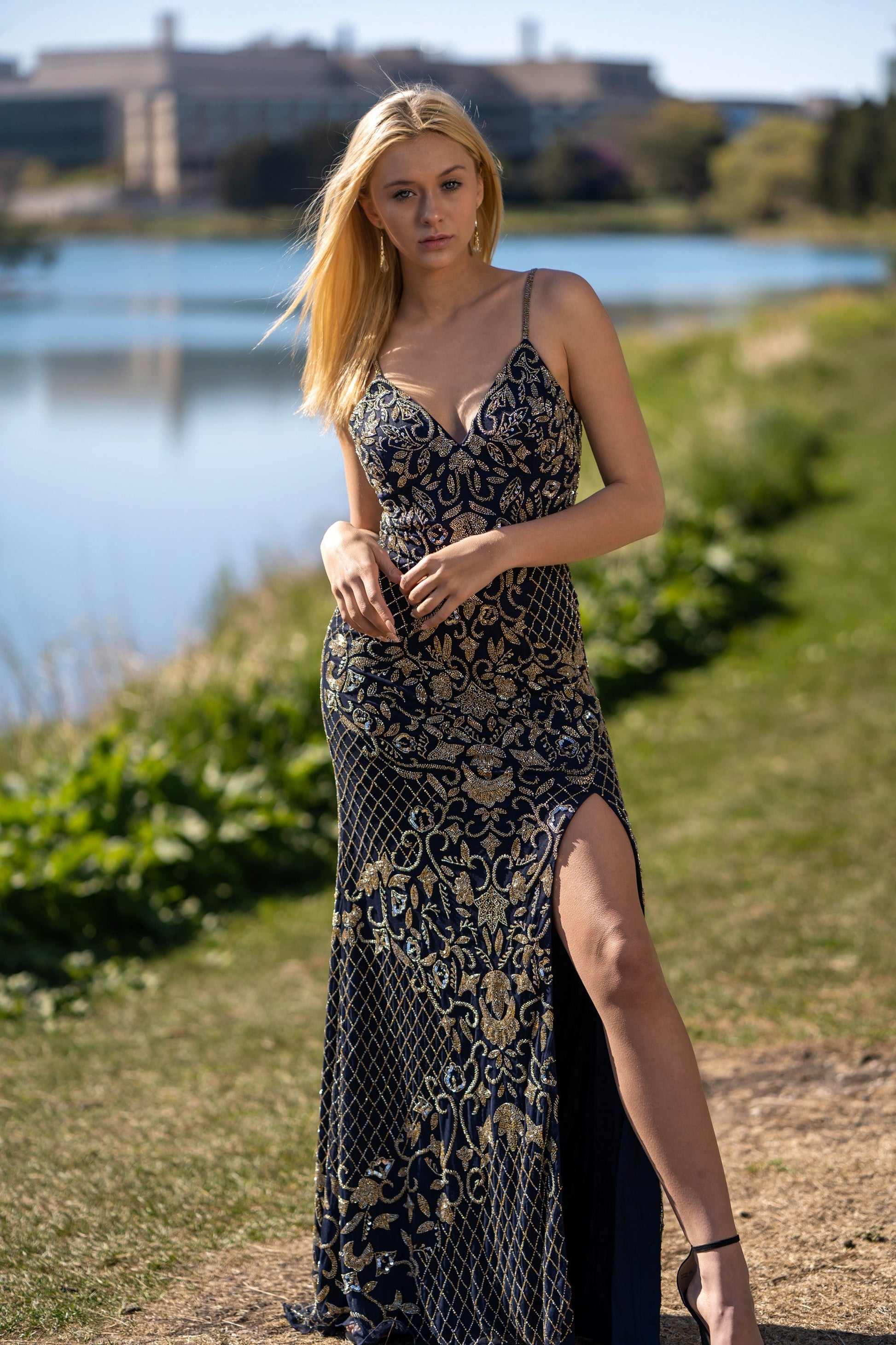 Beaded Tank Dress with Slit  - OUTLET