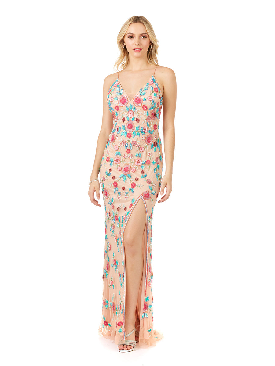 Lara 29486 - Thigh High Slit with Open Back Dress