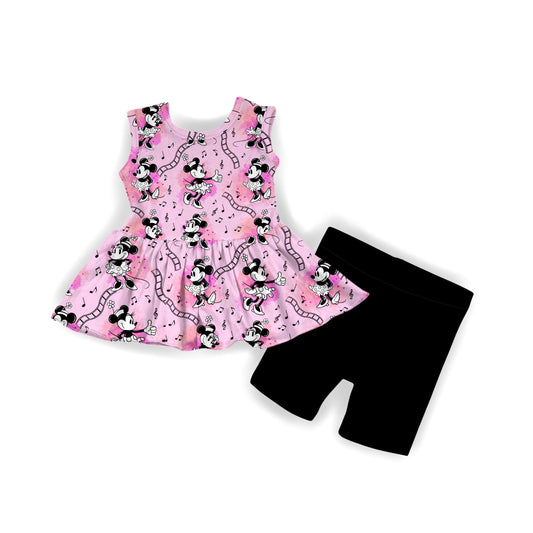 Steamboat Pink Tank Peplum & Biker Shorts Set