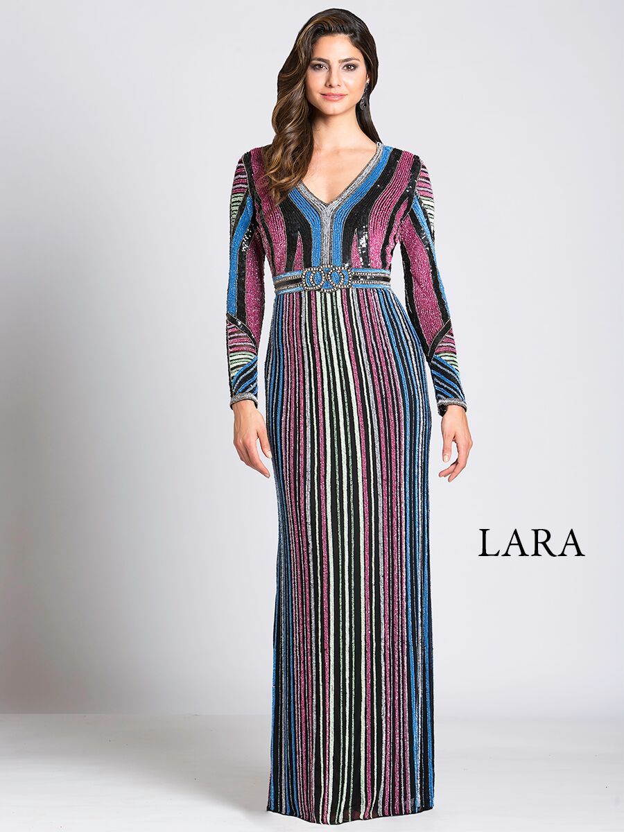 Lara 33541 - Multi Colored Sequin Long Sleeve Dress OUTLET