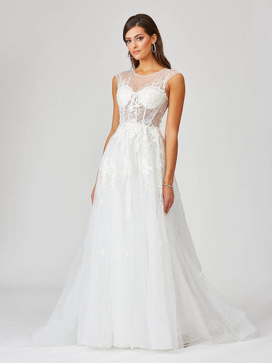 Sheer Bodice Lace Bridal Gown OUTLET