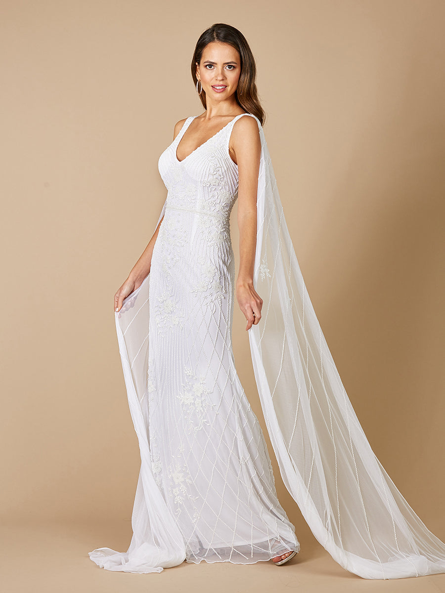 Lara Gia Beaded Tank Wedding Dress with Cape Detail - OUTLET