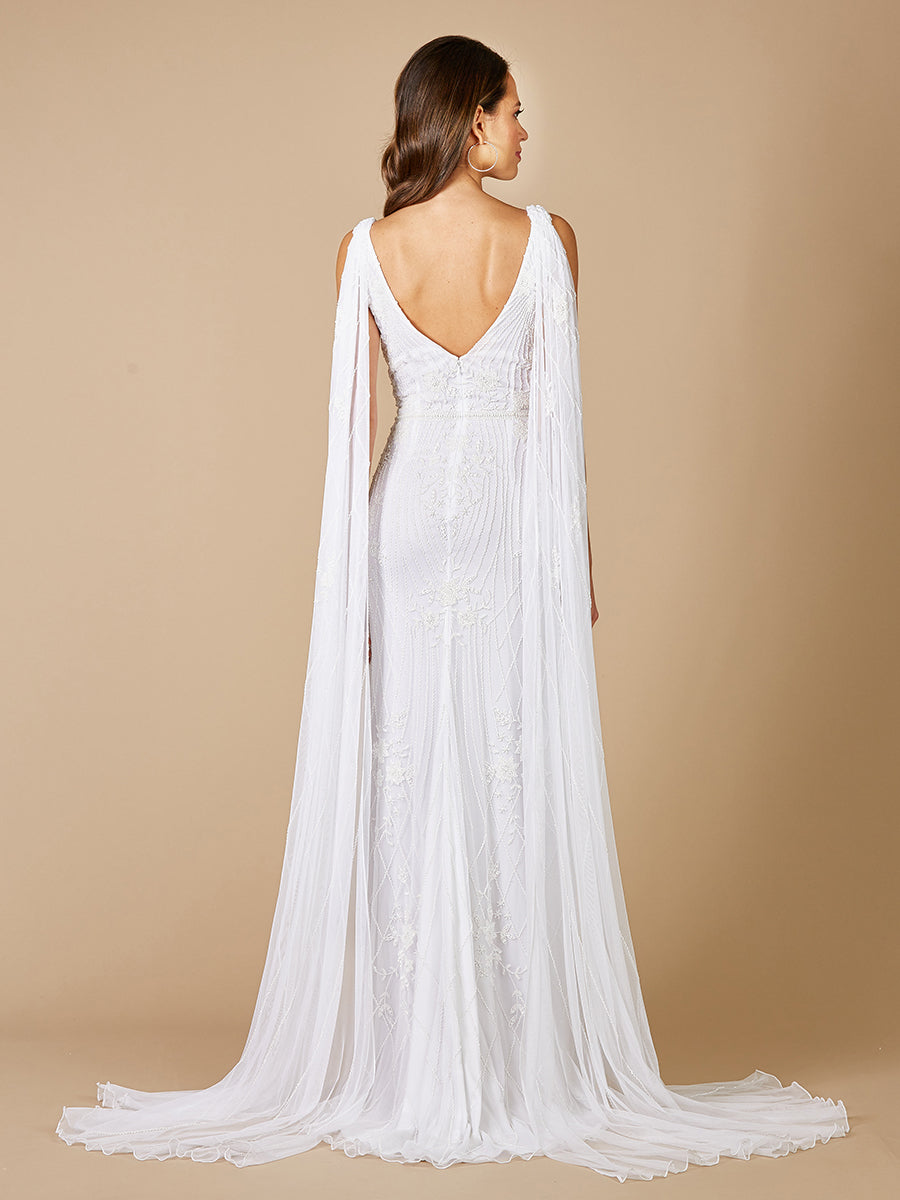 Lara Gia Beaded Tank Wedding Dress with Cape Detail - OUTLET