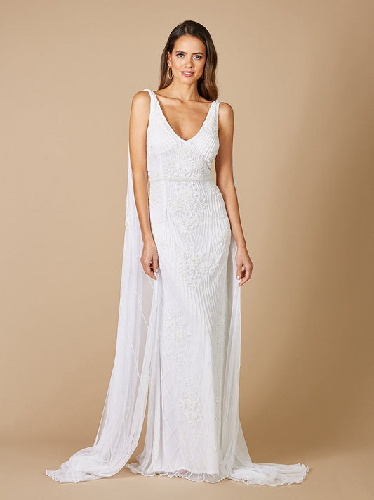 Lara Gia Beaded Tank Wedding Dress with Cape Detail - OUTLET