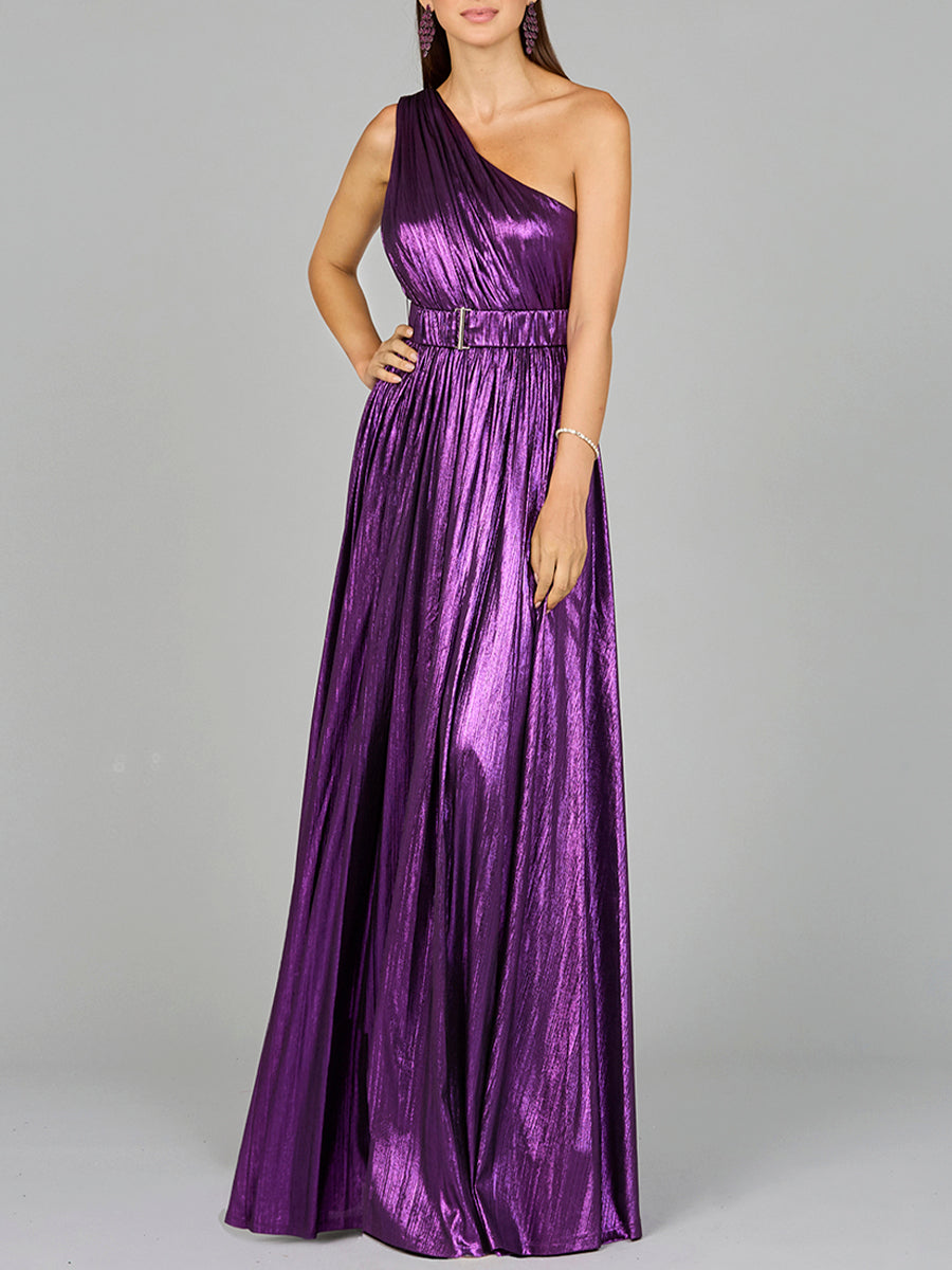 One Shoulder Metallic Dress - OUTLET