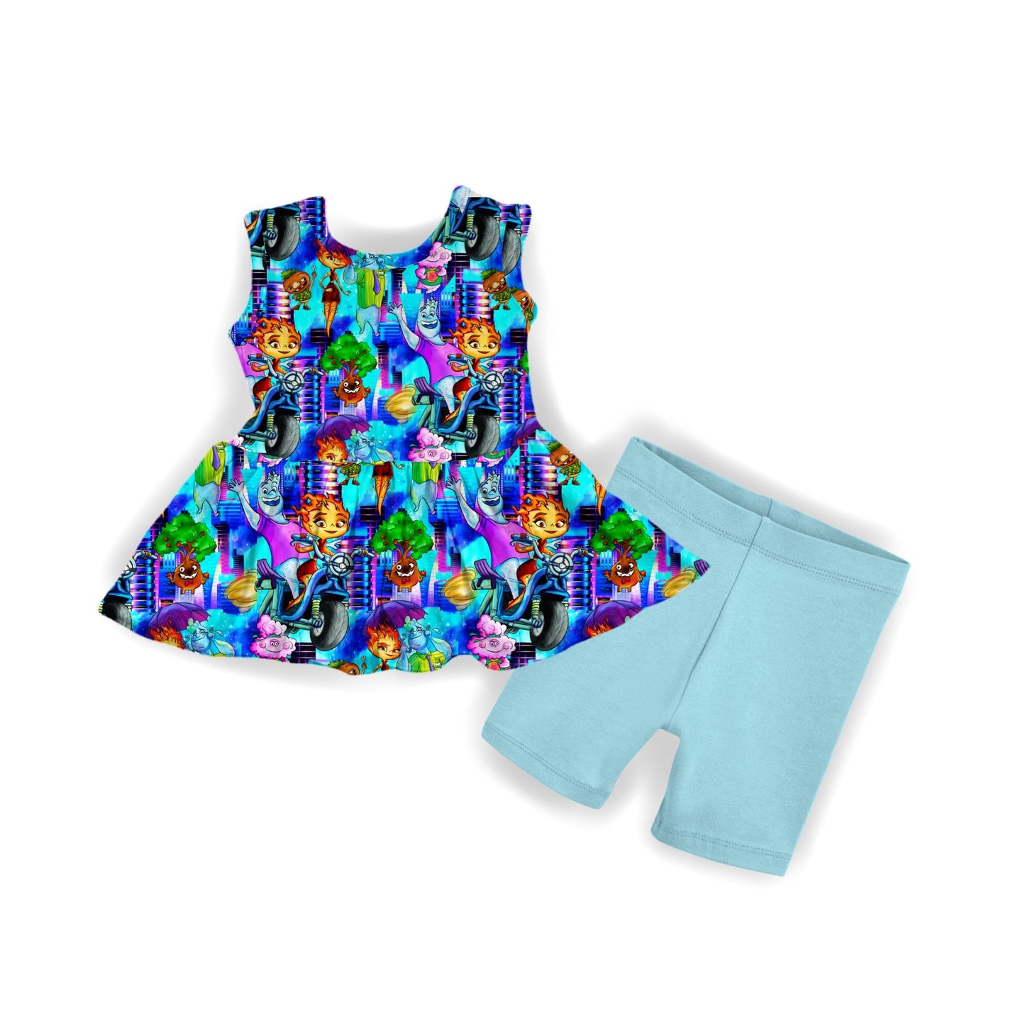 Neon Elements Tank Peplum & Biker Shorts Set