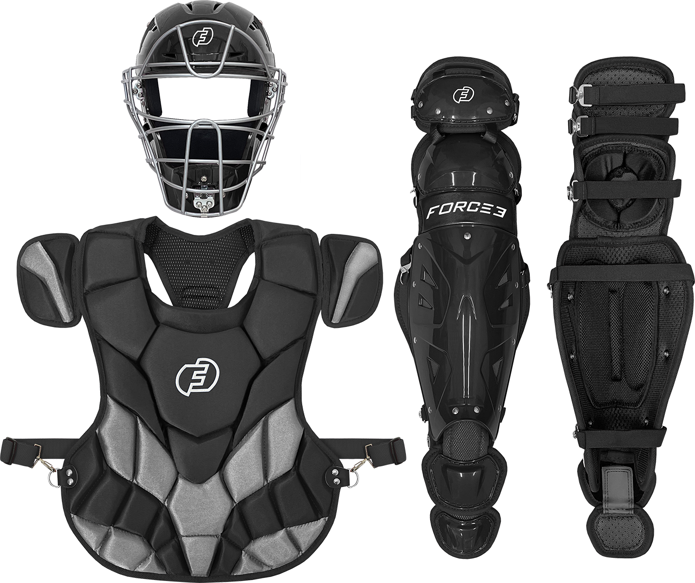 Fall Ball Intermediate Catcher's Set with Adult or Youth Hockey Style Defender Mask, Chest Protector and Shin Guards - Ages 12-16| Mask and Chest Protector Meets NOCSAE