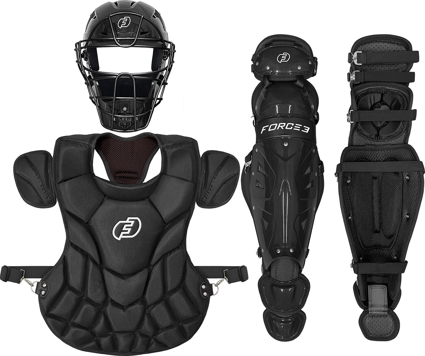 Fall Ball Intermediate Catcher's Set with Adult or Youth Hockey Style Defender Mask, Chest Protector and Shin Guards - Ages 12-16| Mask and Chest Protector Meets NOCSAE