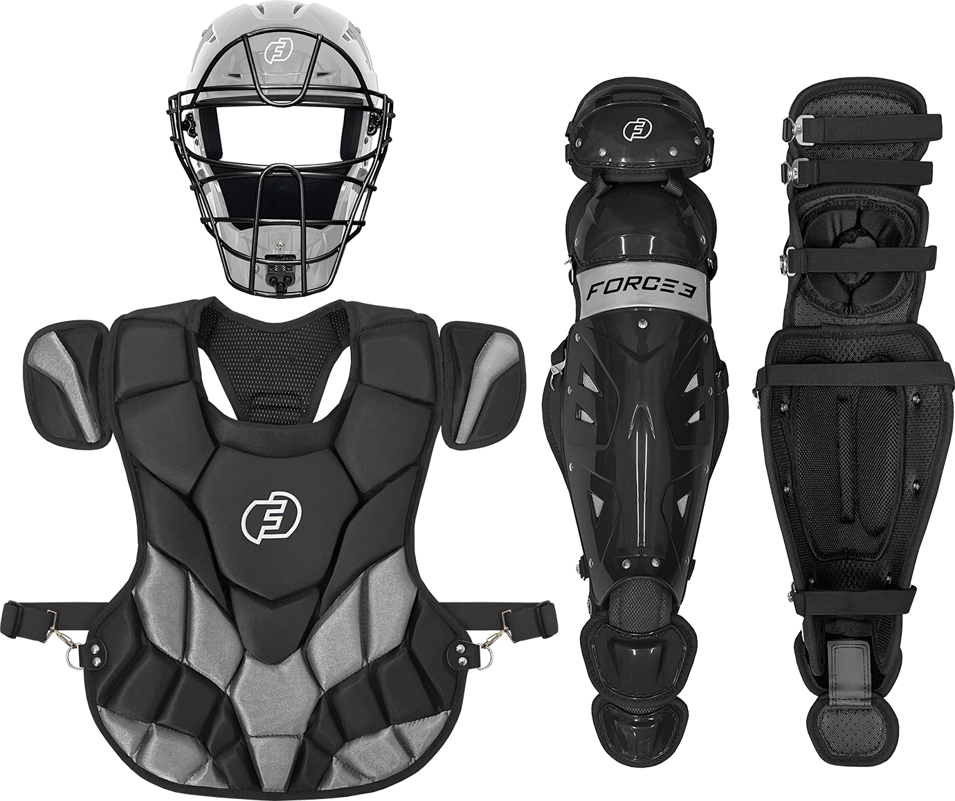 Fall Ball Youth Catcher's Set with Hockey Style Defender Mask, Chest Protector and Shin Guards - Ages 9-12 | Mask and Chest Protector Meets NOCSAE