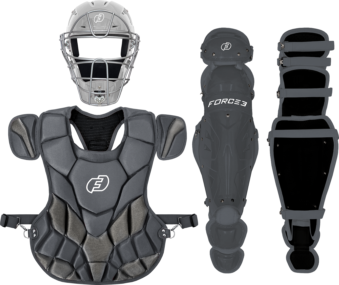 Fall Ball Youth Catcher's Set with Hockey Style Defender Mask, Chest Protector and Shin Guards - Ages 9-12 | Mask and Chest Protector Meets NOCSAE