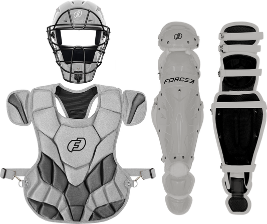 Fall Ball Adult Catcher's Set with Hockey Style Defender Mask, Chest Protector and Shin Guards - Ages 16+ | Mask and Chest Protector Meets NOCSAE