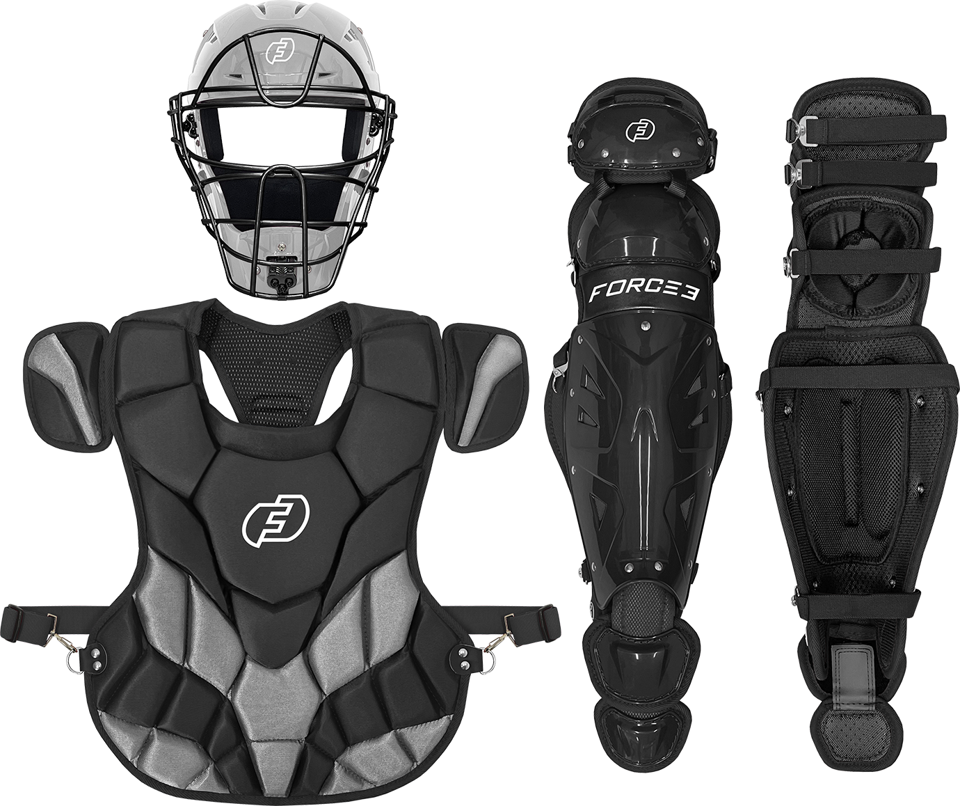 Fall Ball Adult Catcher's Set with Hockey Style Defender Mask, Chest Protector and Shin Guards - Ages 16+ | Mask and Chest Protector Meets NOCSAE