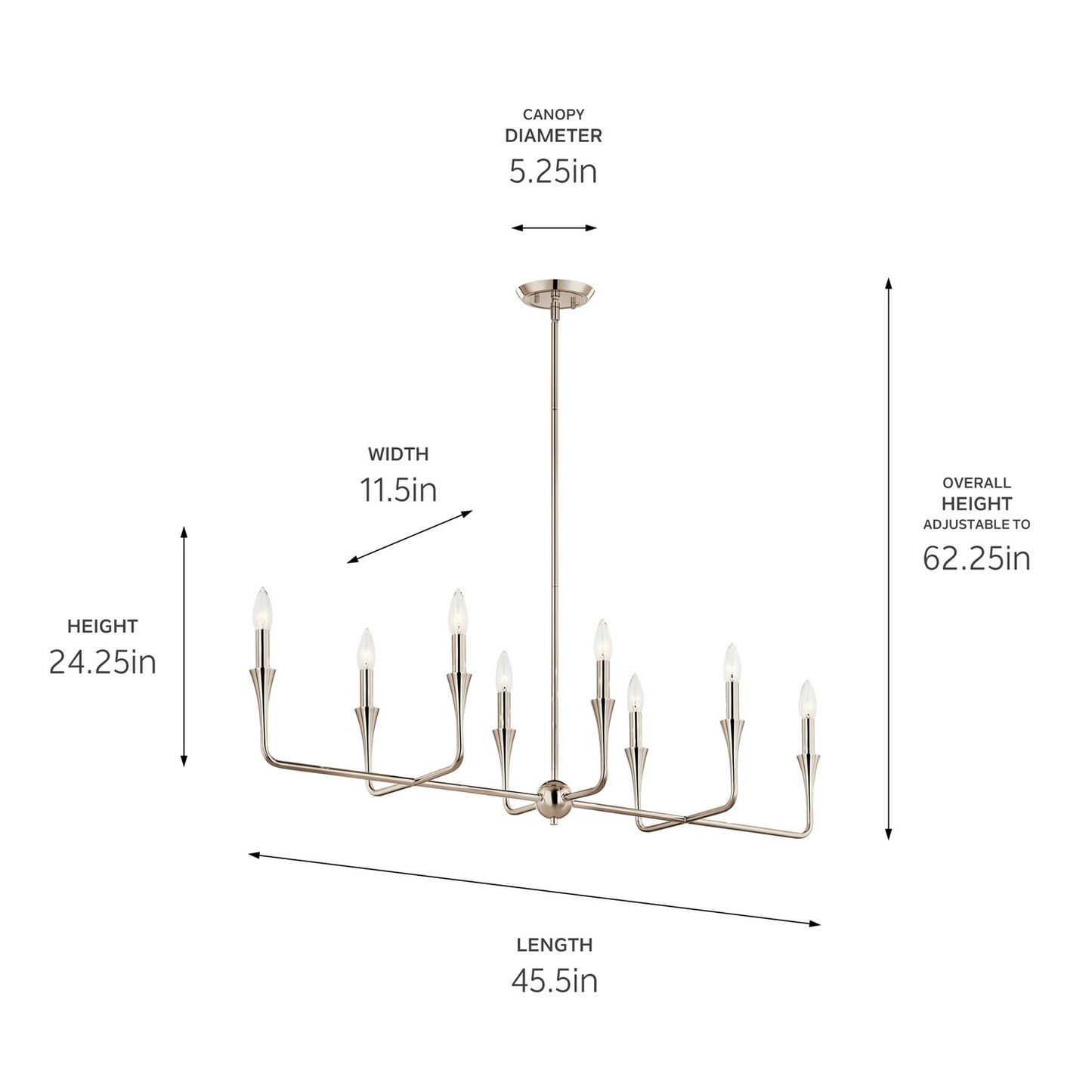 Kichler - 52693PN - Eight Light Linear Chandelier - Alvaro - Polished Nickel