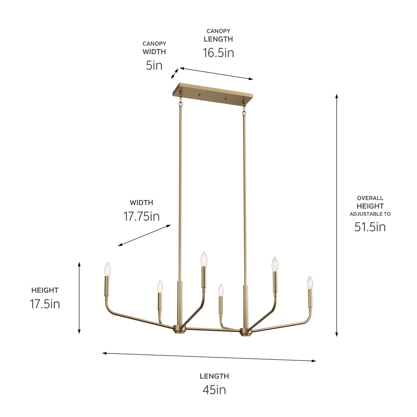 Kichler - 52721CPZ - Six Light Linear Chandelier - Madden - Champagne Bronze