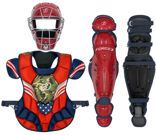 Fall Ball Intermediate Catcher's Set with Adult or Youth Hockey Style Defender Mask, Chest Protector and Shin Guards - Ages 12-16| Mask and Chest Protector Meets NOCSAE