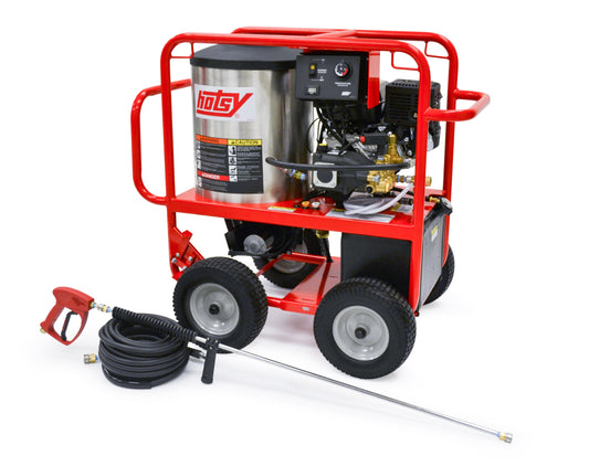 Hotsy® Model 871SS Portable Hot Water Pressure Washer - 2.7 GPM @ 2400 PSI, Kohler CH270 Gas Engine, 12 Volt Burner, Direct Drive Hotsy Triplex Pump w/NESTechnology, Trigger Gun Shut-Off, 50’ High