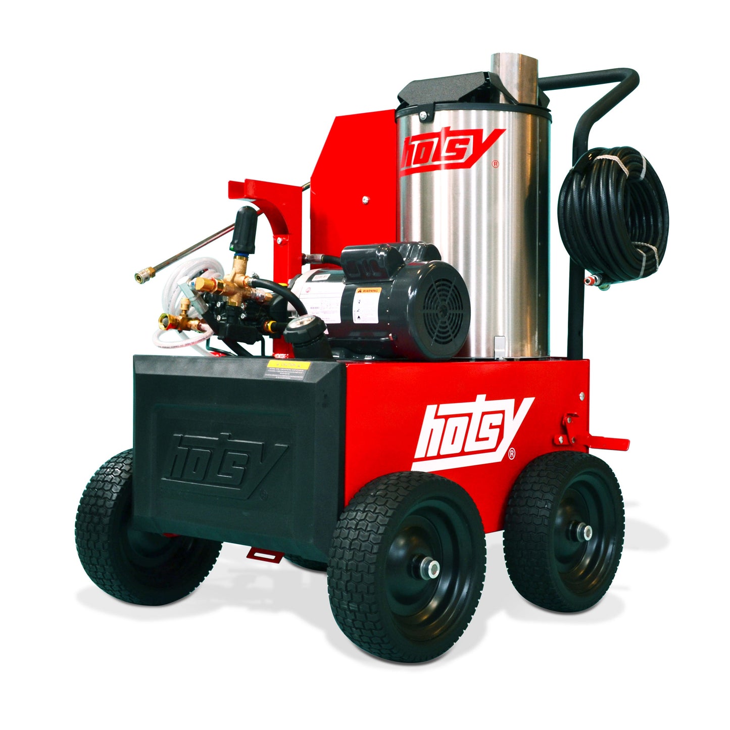 Hotsy® Model 555HE Hot Water Electric - Oil Fired - Portable Pressure Washer - High Efficiency - 2.2 GPM @ 1300 PSI, 2HP 120V/1PH 20 AMP TEFC Electric Motor, 12VDC Wayne™ Oil Burner, Direct Drive H