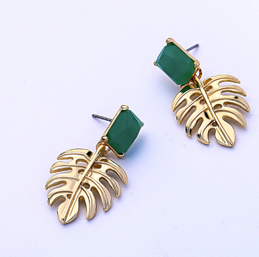 Jade Palm Tree Statement Earring